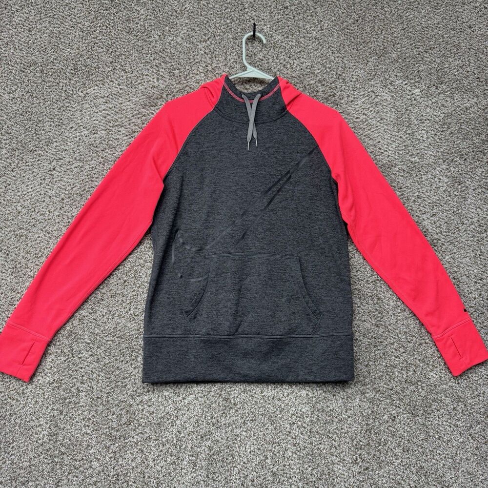 Nike Therma Fit Hoodie Women's Size Medium Pink Heather Gray Pullover Sweatshirt